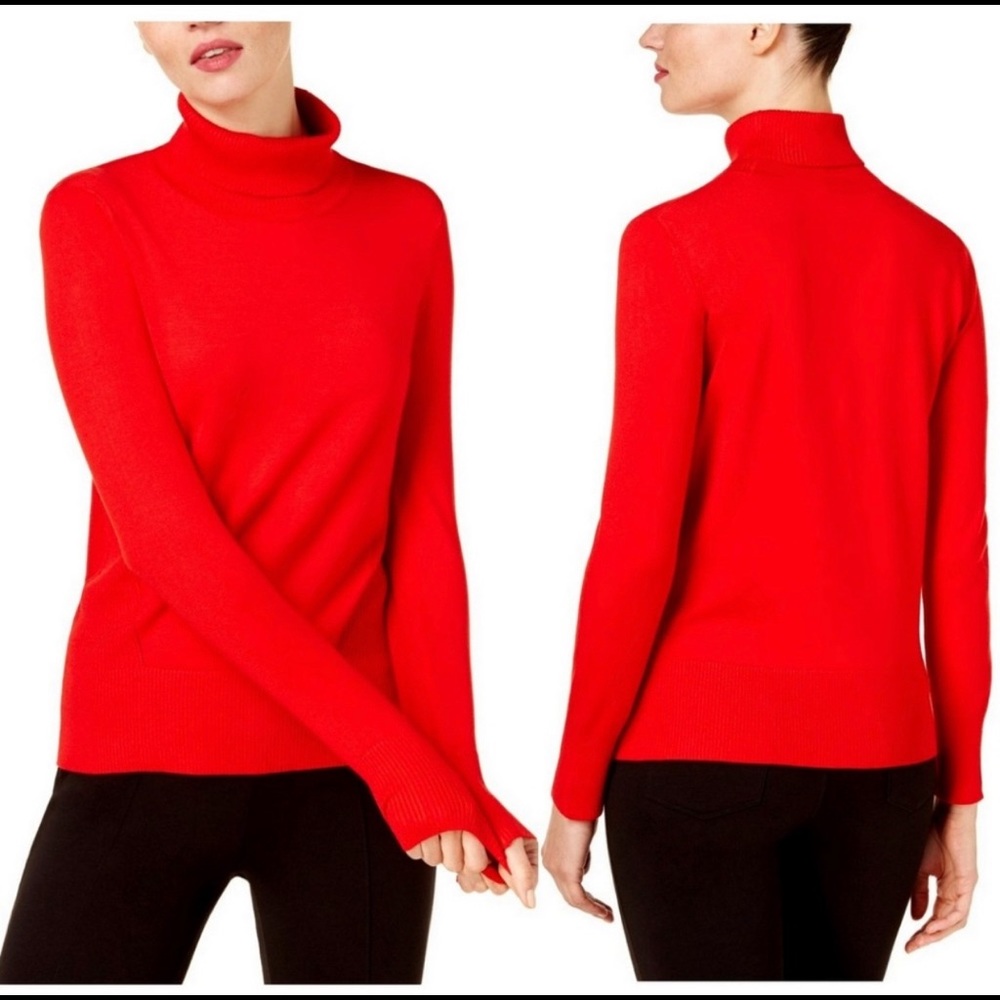 Cable and Gauge Red Turtleneck Sweater